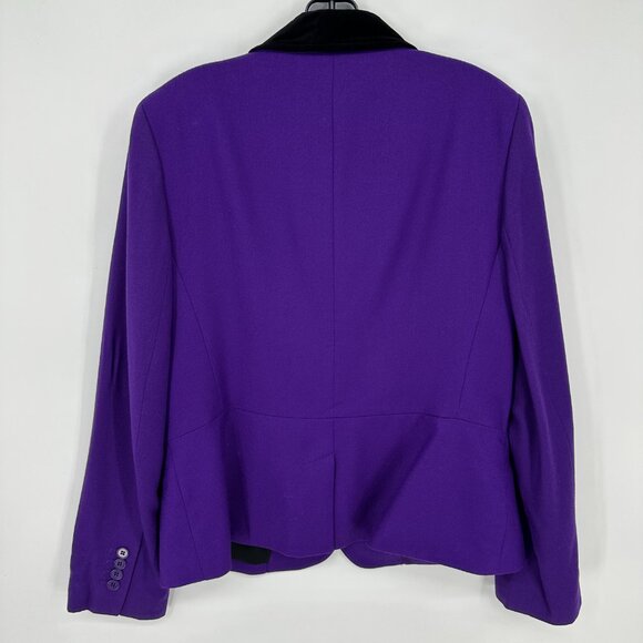 Talbots Wool Blazer Jacket 12 Velvet Collar Button Down Purple Black - Picture 2 of 7